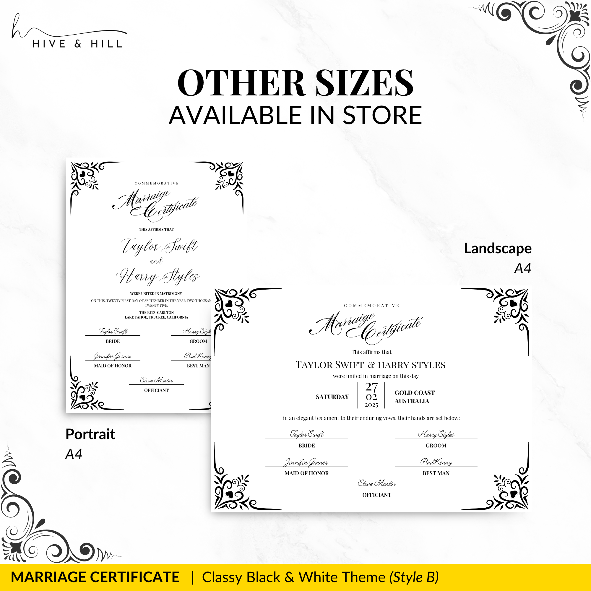 Timeless Black and White Landscape Marriage Certificate – Elegant Wedding Keepsake