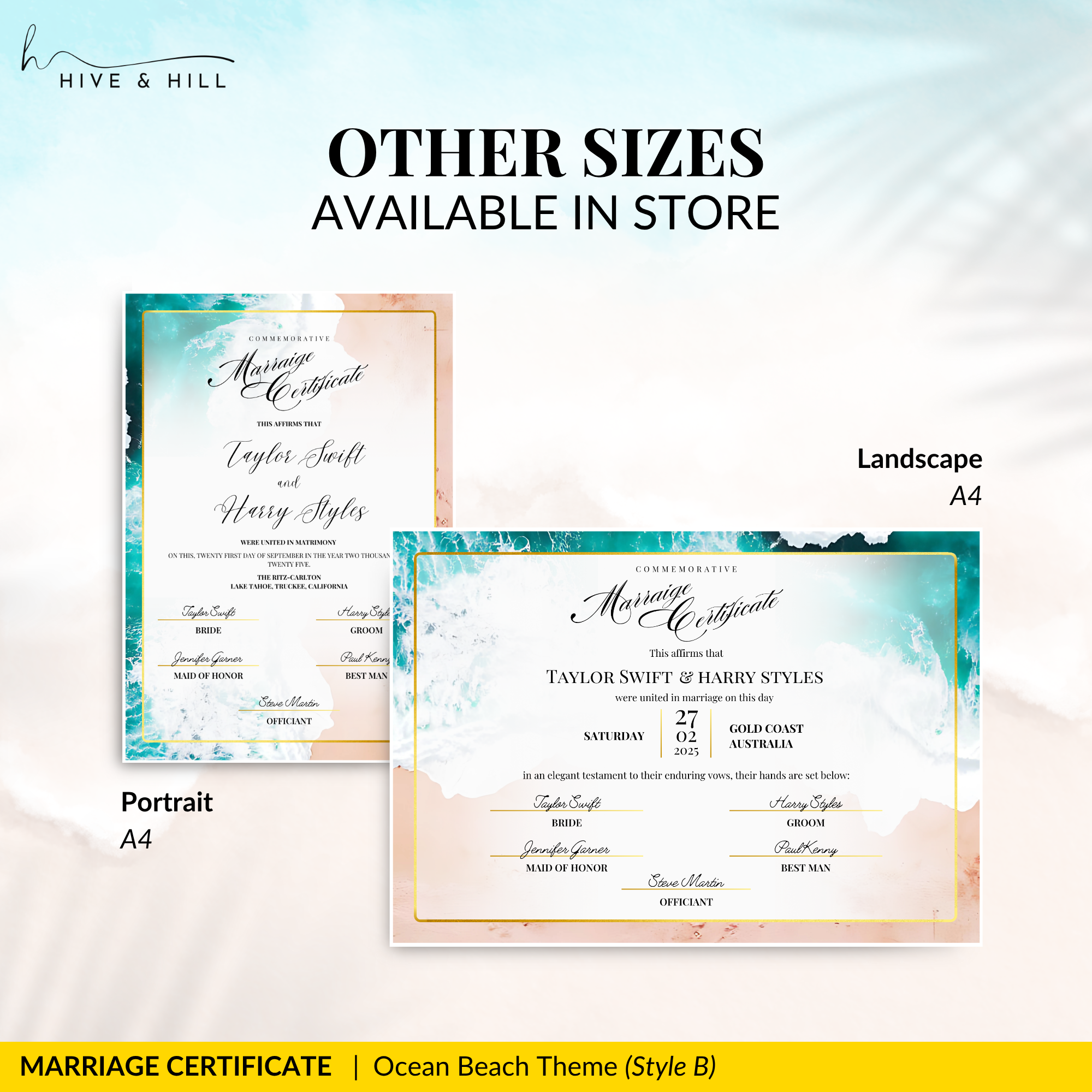 Ocean Breeze Landscape Wedding Certificate – Elegant Beach & Waves Design