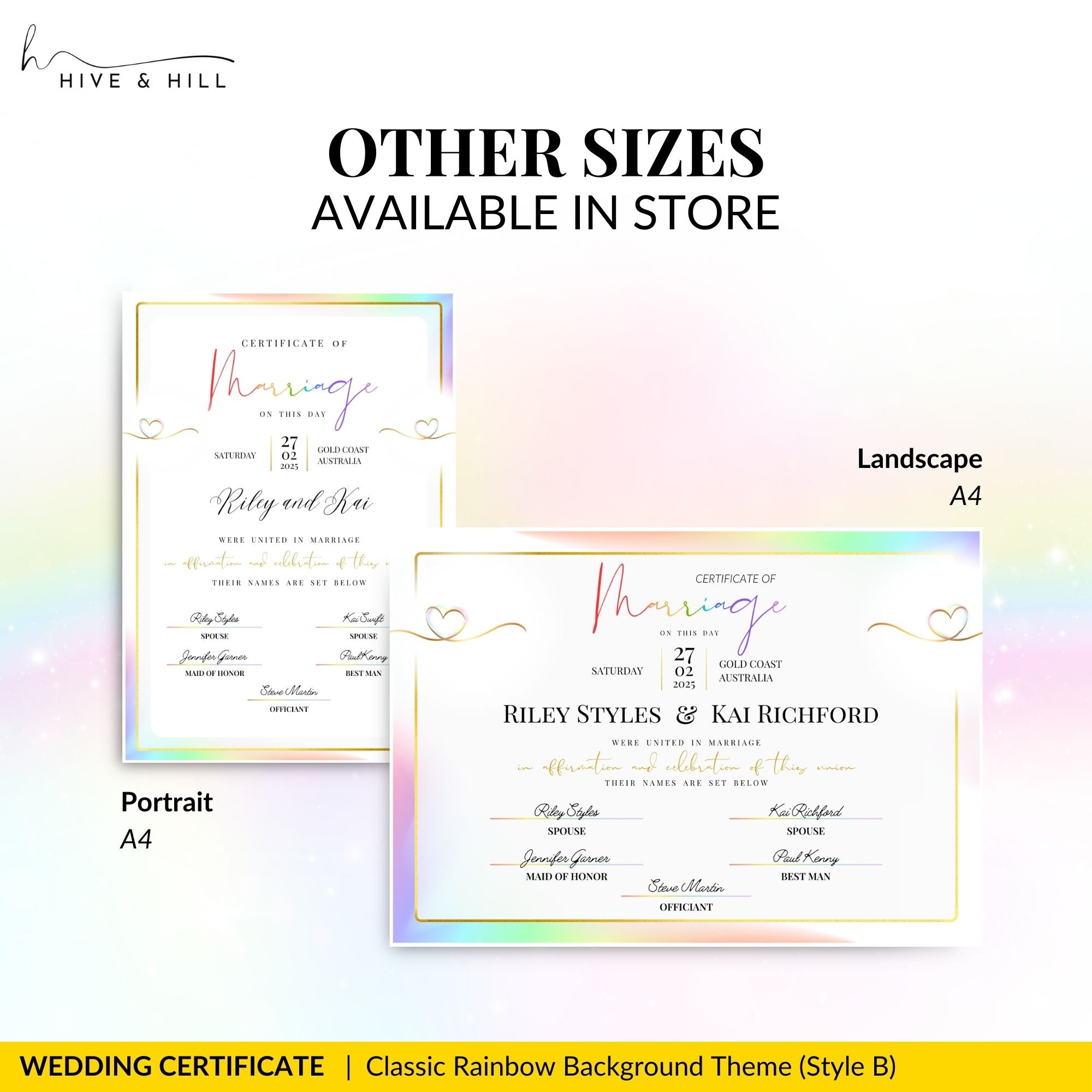 Rainbow Pride Wedding Certificate – LGBTQ+ Couple’s Keepsake