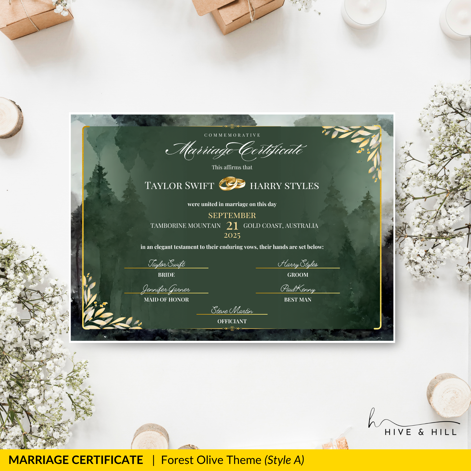 Enchanted Forest Wedding Certificate – Nature, Trees & Love Keepsake
