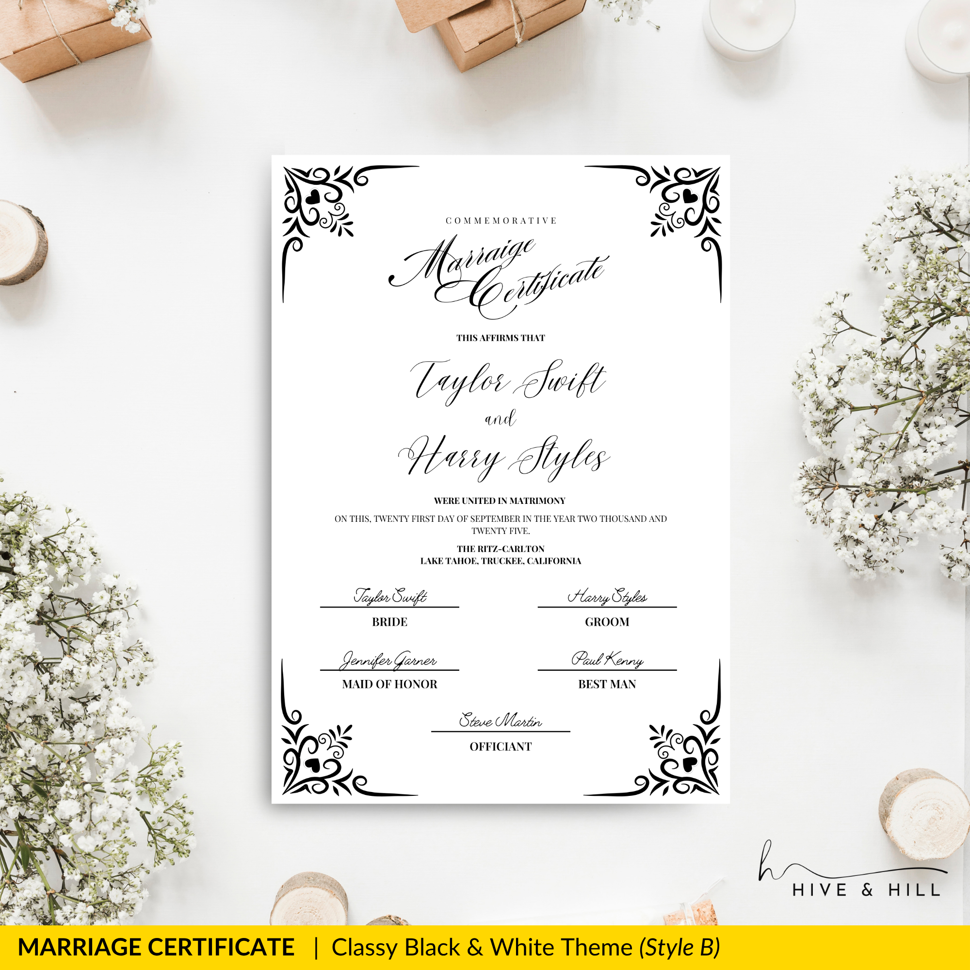 Classic Black and White Portrait Marriage Certificate – Beautifully Crafted Wedding Keepsake