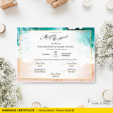 Ocean Breeze Landscape Wedding Certificate – Elegant Beach & Waves Design