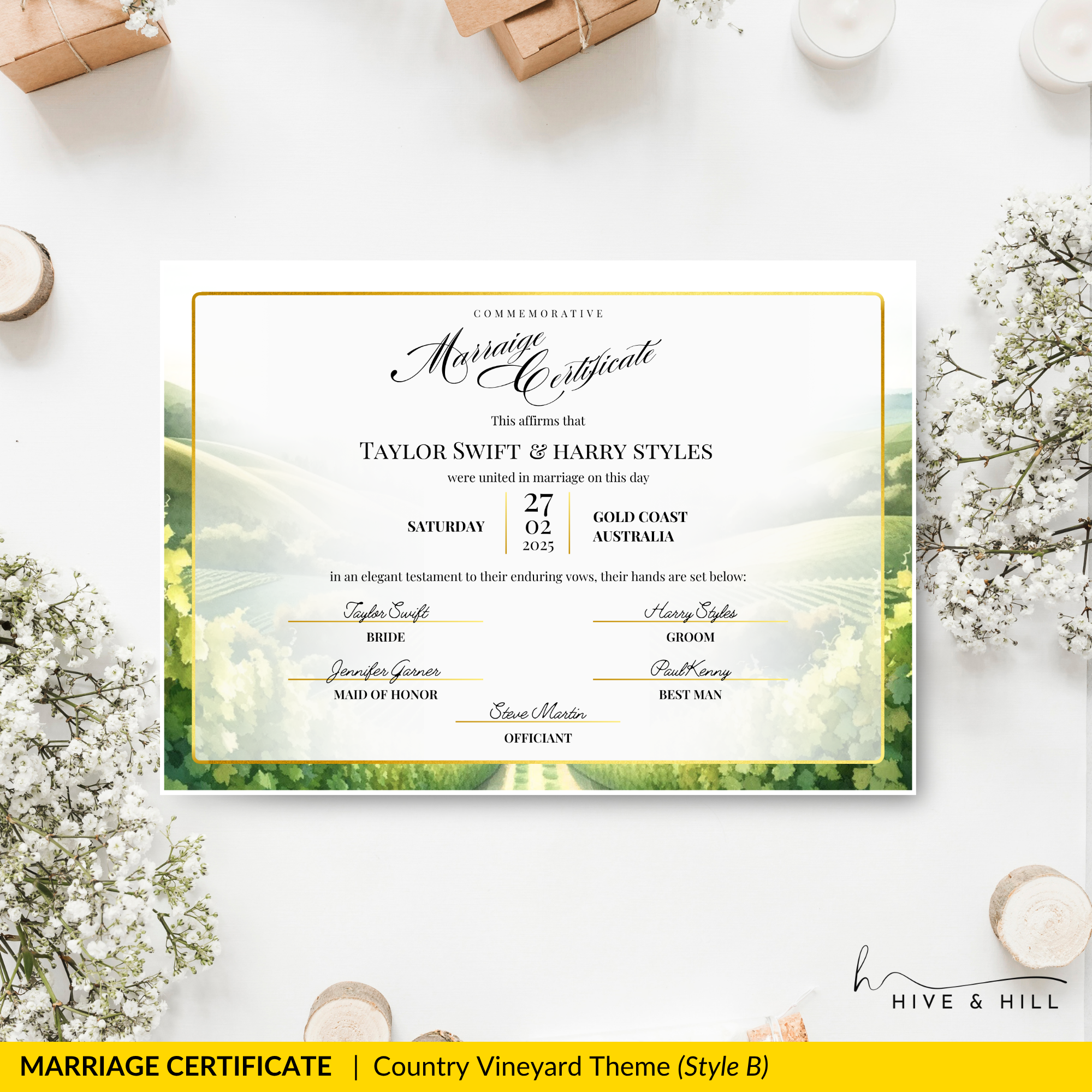 Countryside Bliss Landscape Wedding Certificate – Elegant Farm & Field Design