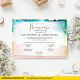Endless Horizon Surfside Wedding Certificate – Aerial Beach & Sun-Inspired Memento