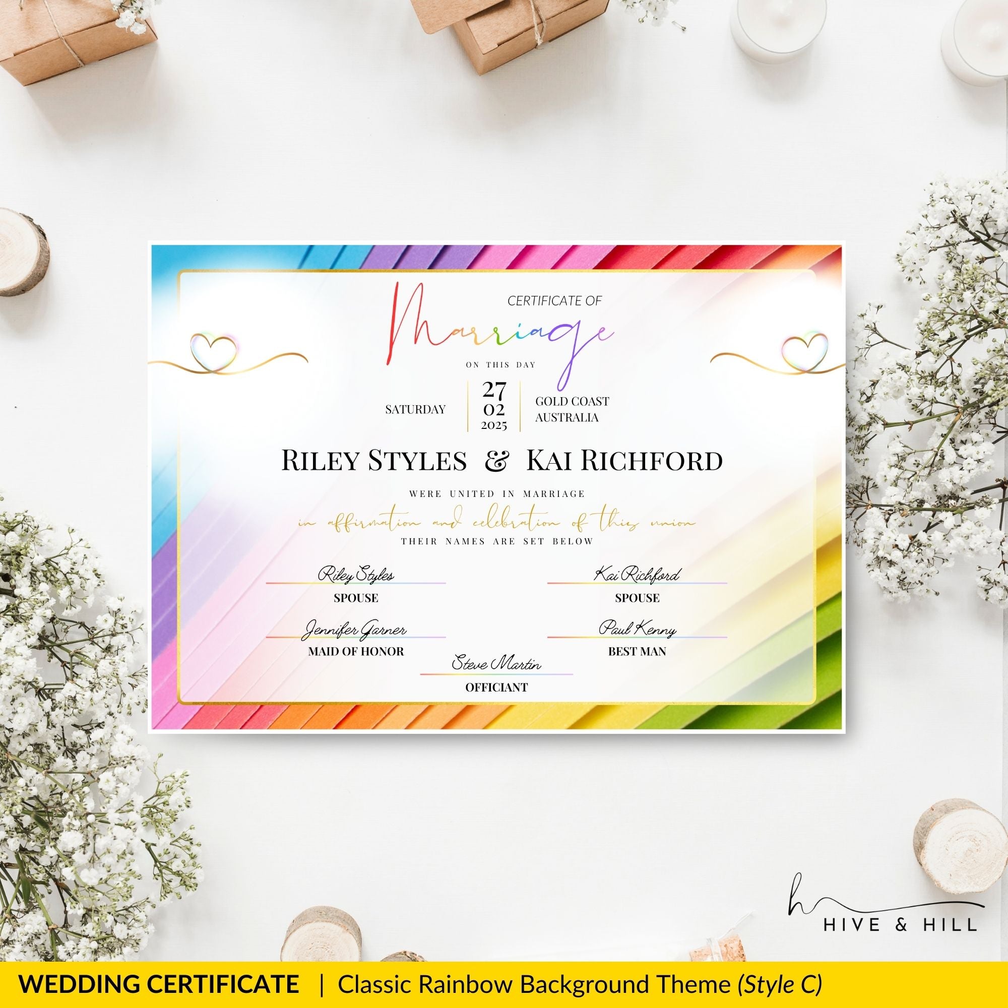 Elegant Same-Sex Wedding Certificate – Custom Printable Design