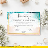 Endless Horizon Surfside Wedding Certificate – Aerial Beach & Sun-Inspired Memento