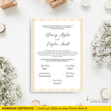 Handcrafted Gold Portrait Marriage Certificate – Elegant Keepsake for Your Wedding Day
