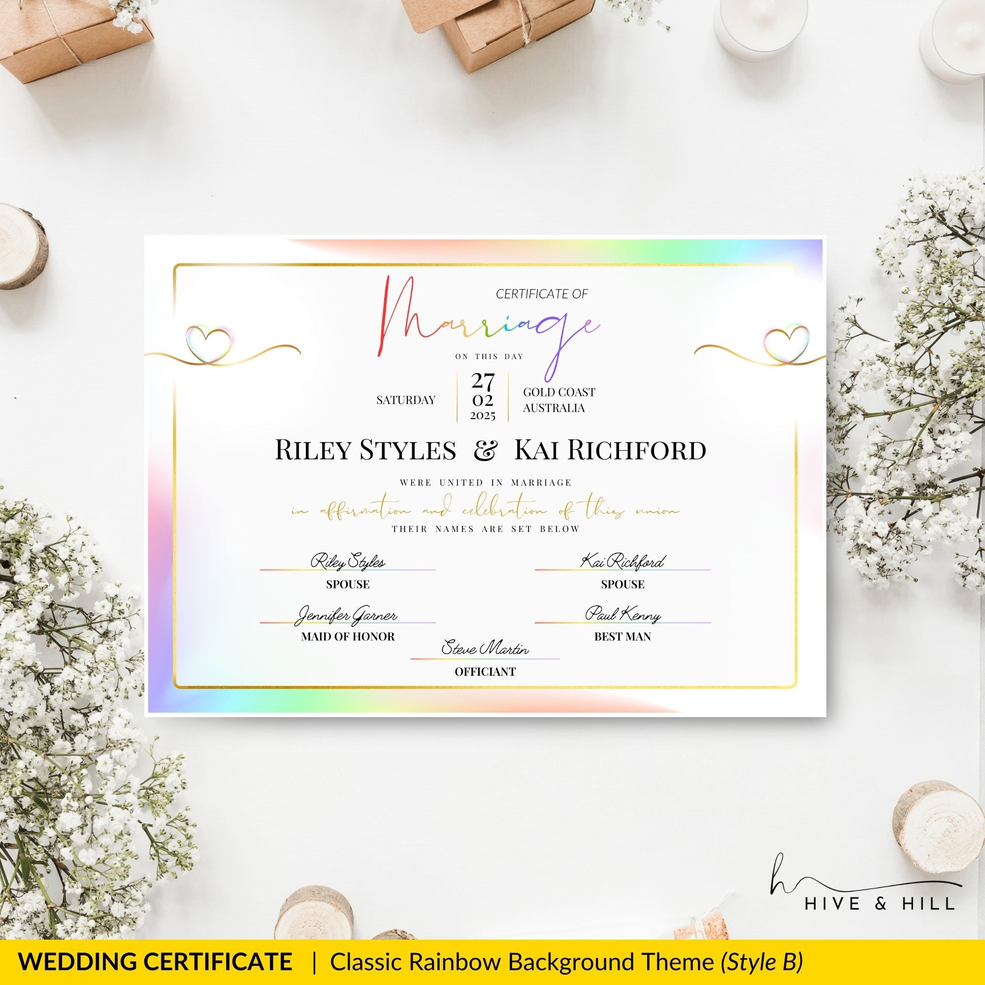 Non-Binary Wedding Certificate – Gender-Neutral Marriage Template