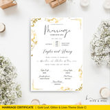 Sophisticated Gold Portrait Marriage Certificate – A Lasting Symbol of Your Wedding Day