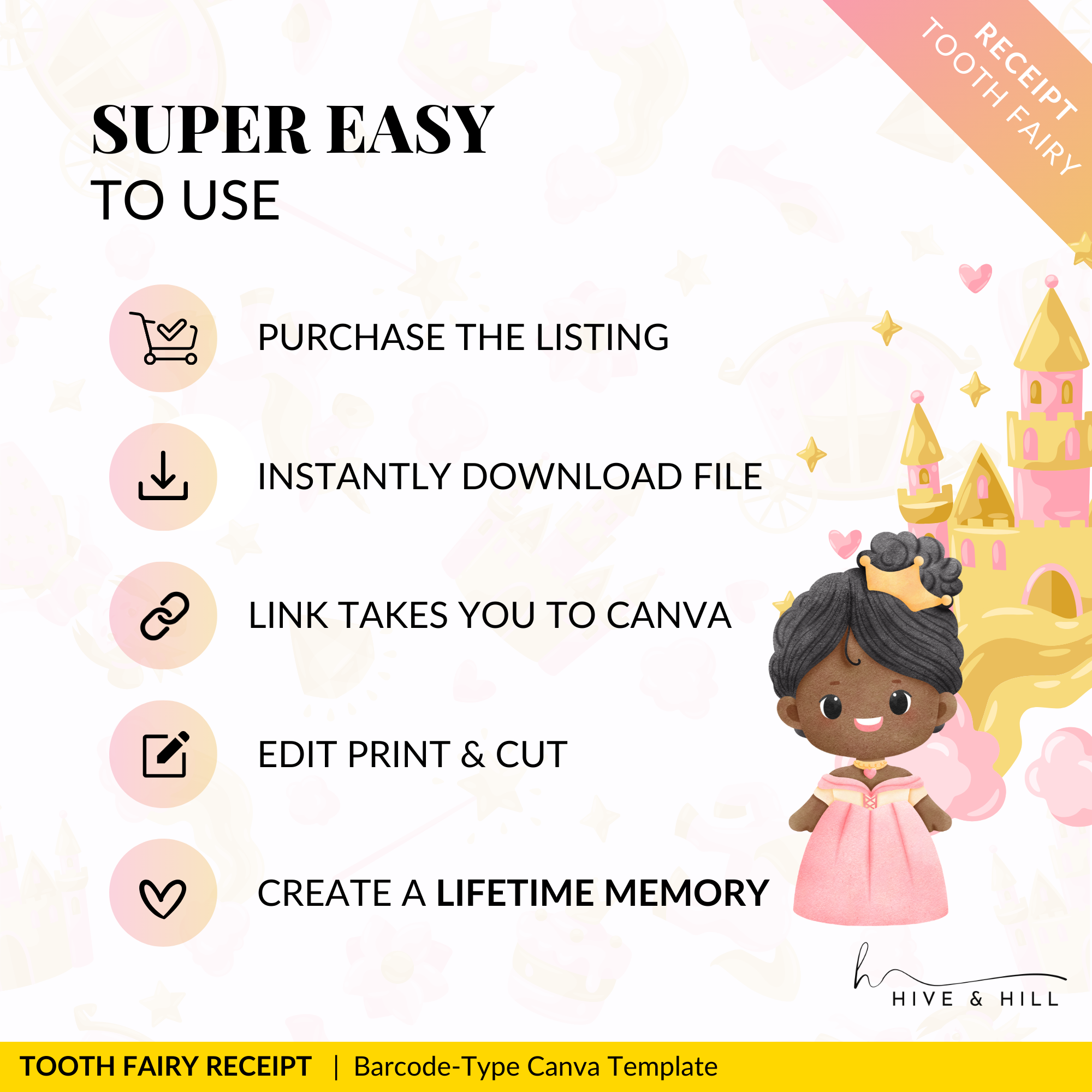 EDITABLE Princess Tooth Fairy Receipt - Download, Edit, and Print for a Royal Surprise Under the Pillow.