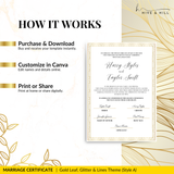 Handcrafted Gold Portrait Marriage Certificate – Elegant Keepsake for Your Wedding Day