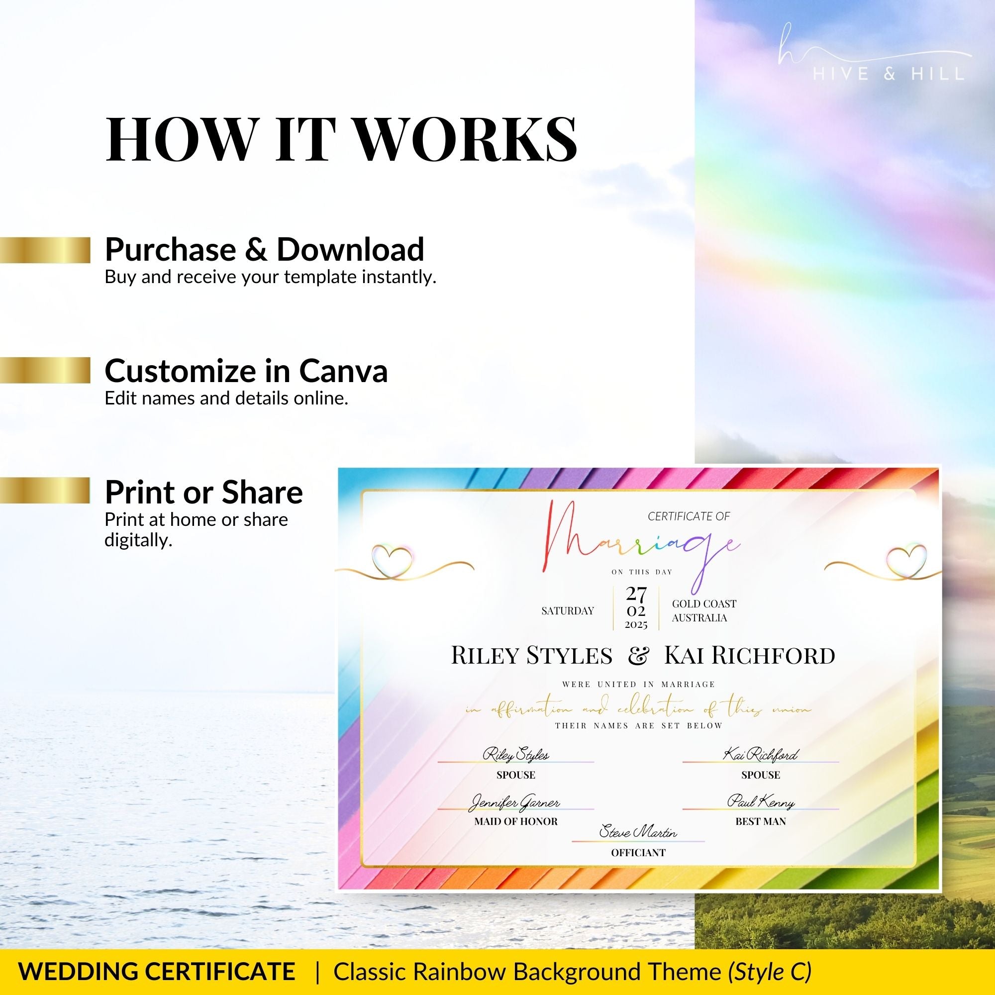 Elegant Same-Sex Wedding Certificate – Custom Printable Design
