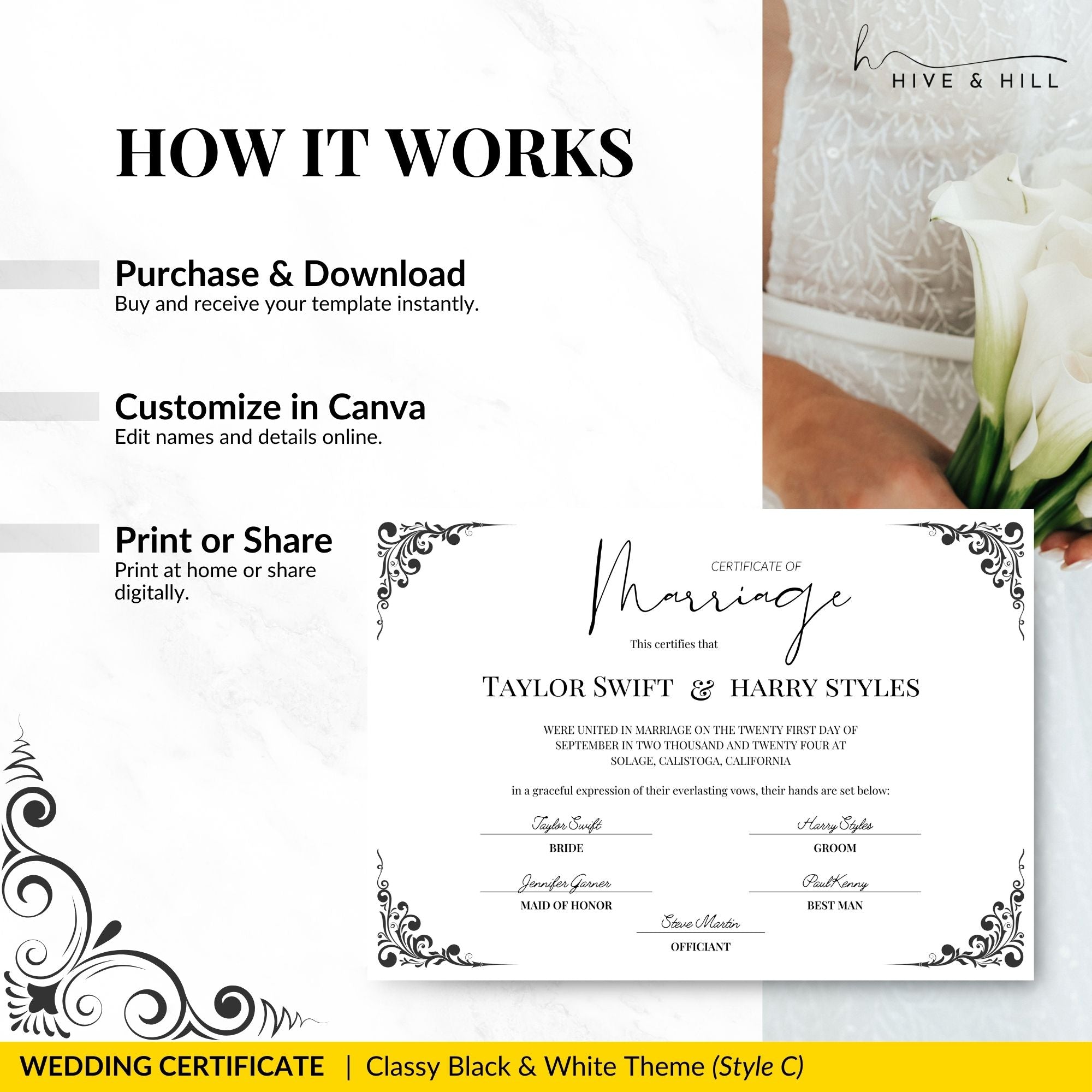 Elegant Black and White Landscape Marriage Certificate – Timeless Wedding Keepsake