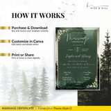 Evergreen Wedding Certificate – Beautiful Tree & Nature Commemorative Keepsake