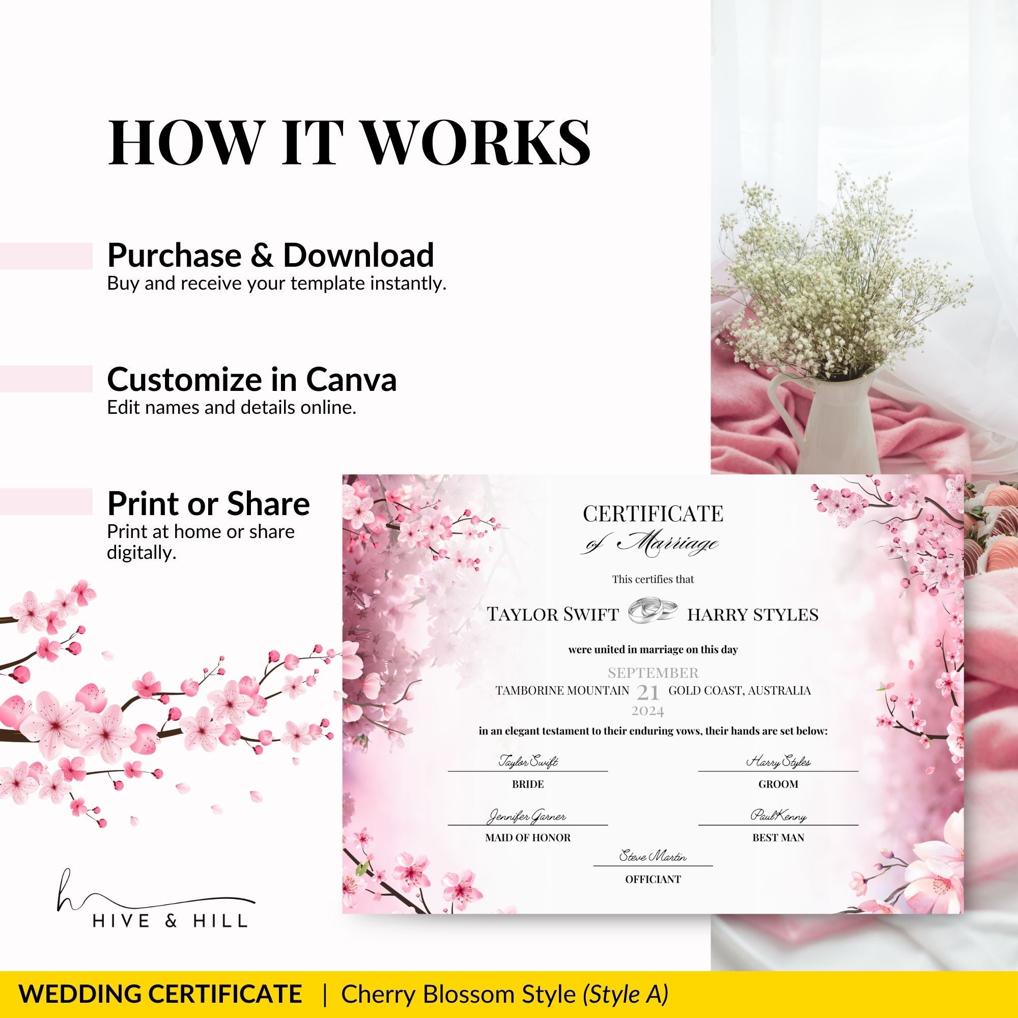 Elegant Cherry Blossom Landscape Commemorative Marriage Certificate – Timeless Keepsake of Your Special Day