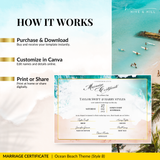 Ocean Breeze Landscape Wedding Certificate – Elegant Beach & Waves Design