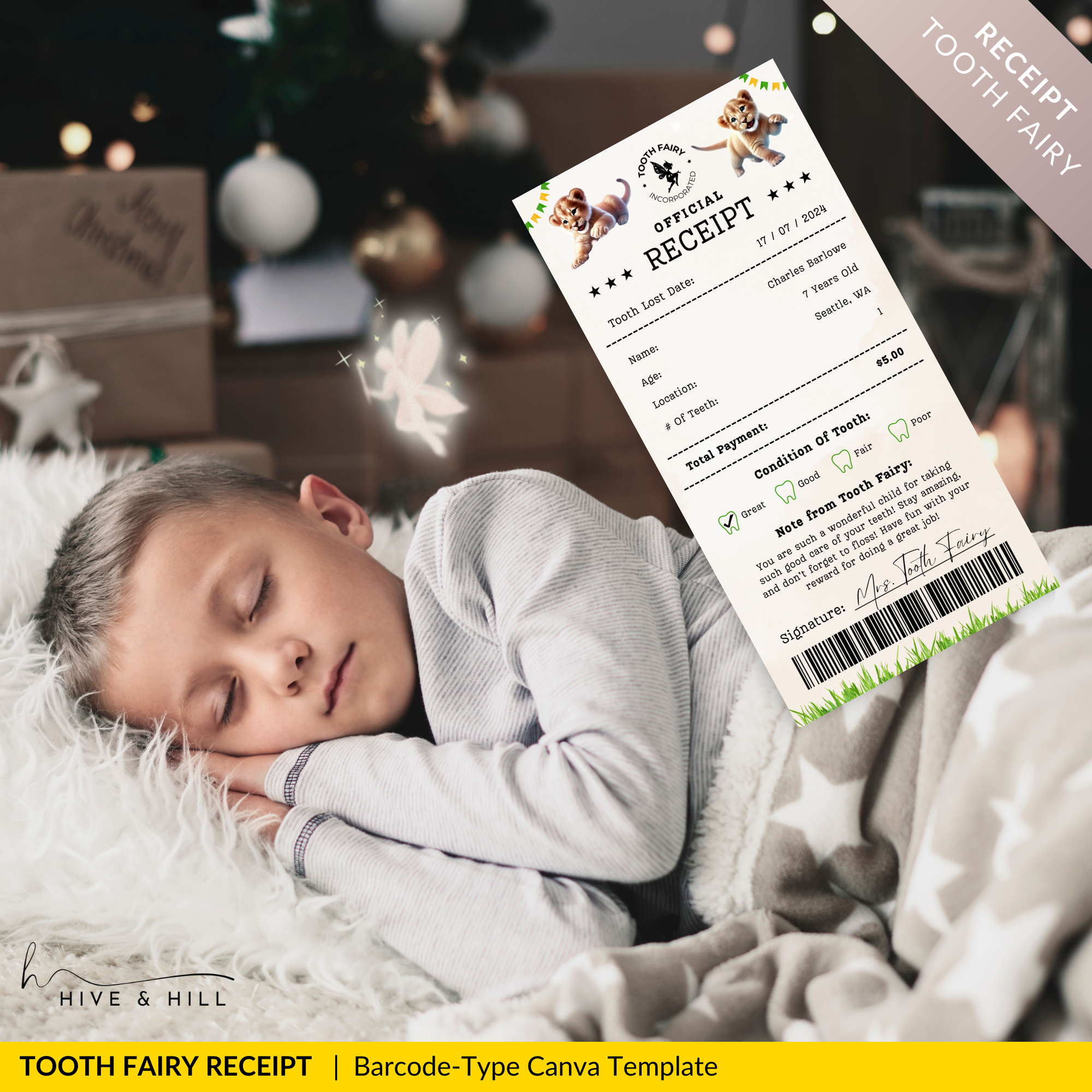 CUSTOMISED African Lion Cub Tooth Fairy Receipt for Kids.  Just Download, Edit and Print then place with a Coin under your Childs Pillow