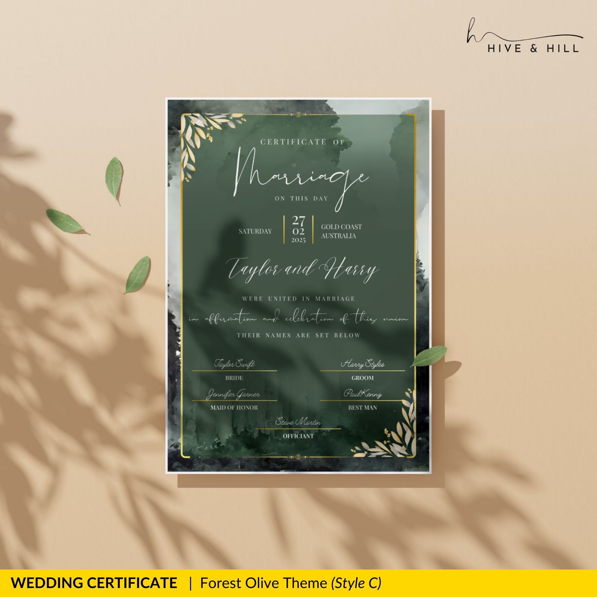 Evergreen Wedding Certificate – Beautiful Tree & Nature Commemorative Keepsake