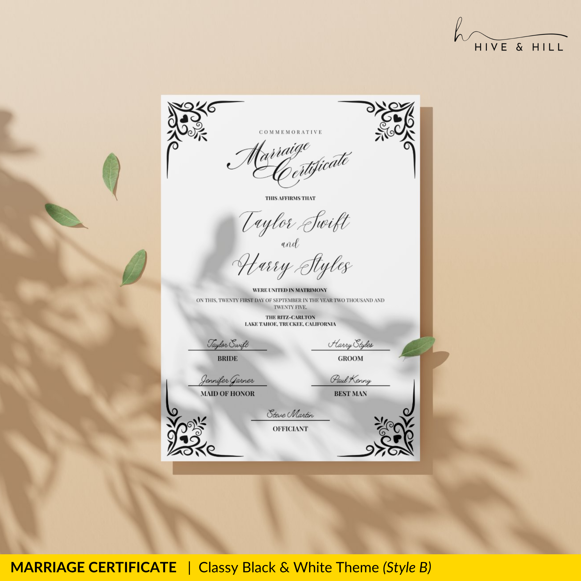 Classic Black and White Portrait Marriage Certificate – Beautifully Crafted Wedding Keepsake