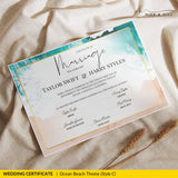 Endless Horizon Surfside Wedding Certificate – Aerial Beach & Sun-Inspired Memento