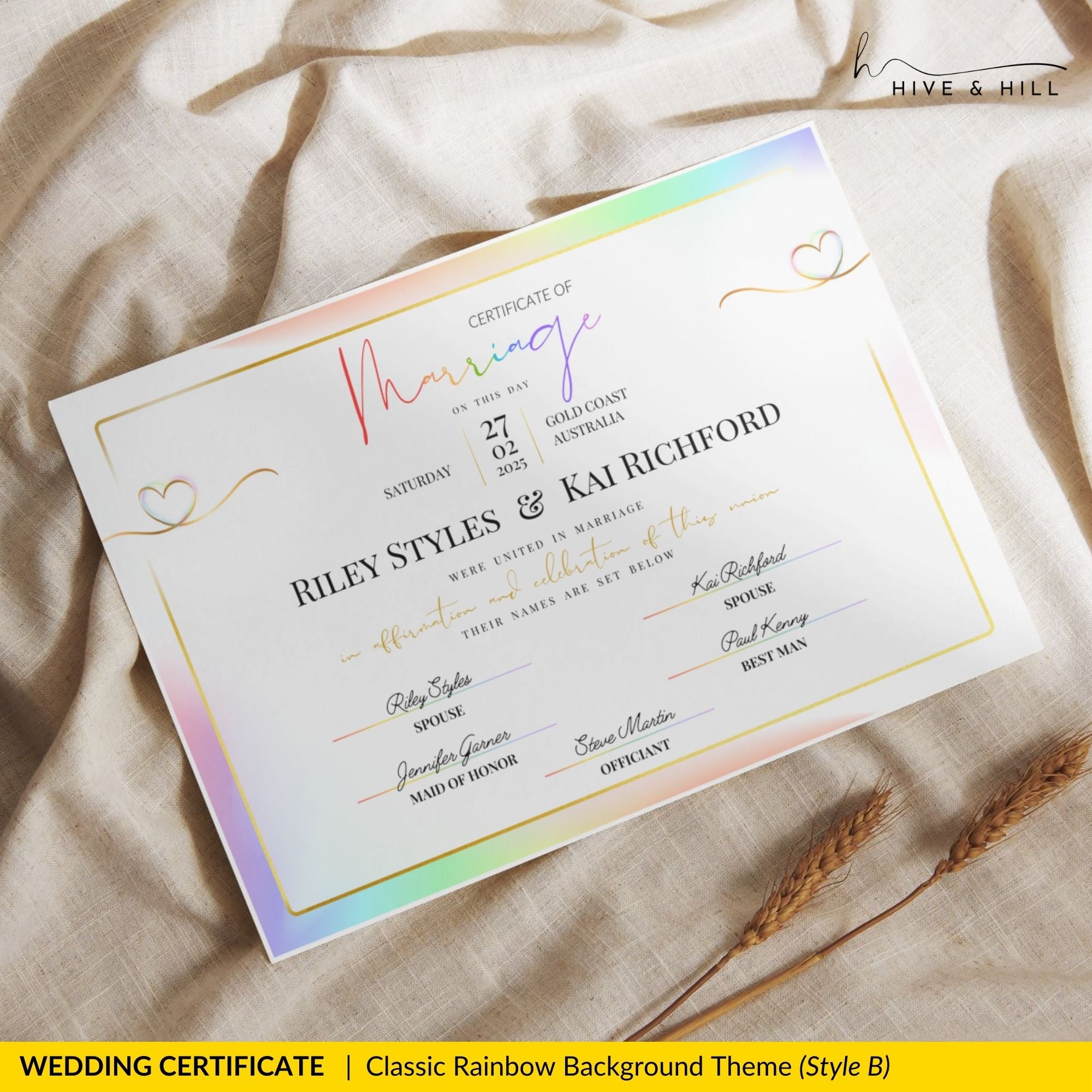 Non-Binary Wedding Certificate – Gender-Neutral Marriage Template