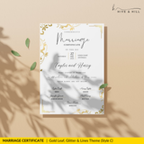Sophisticated Gold Portrait Marriage Certificate – A Lasting Symbol of Your Wedding Day