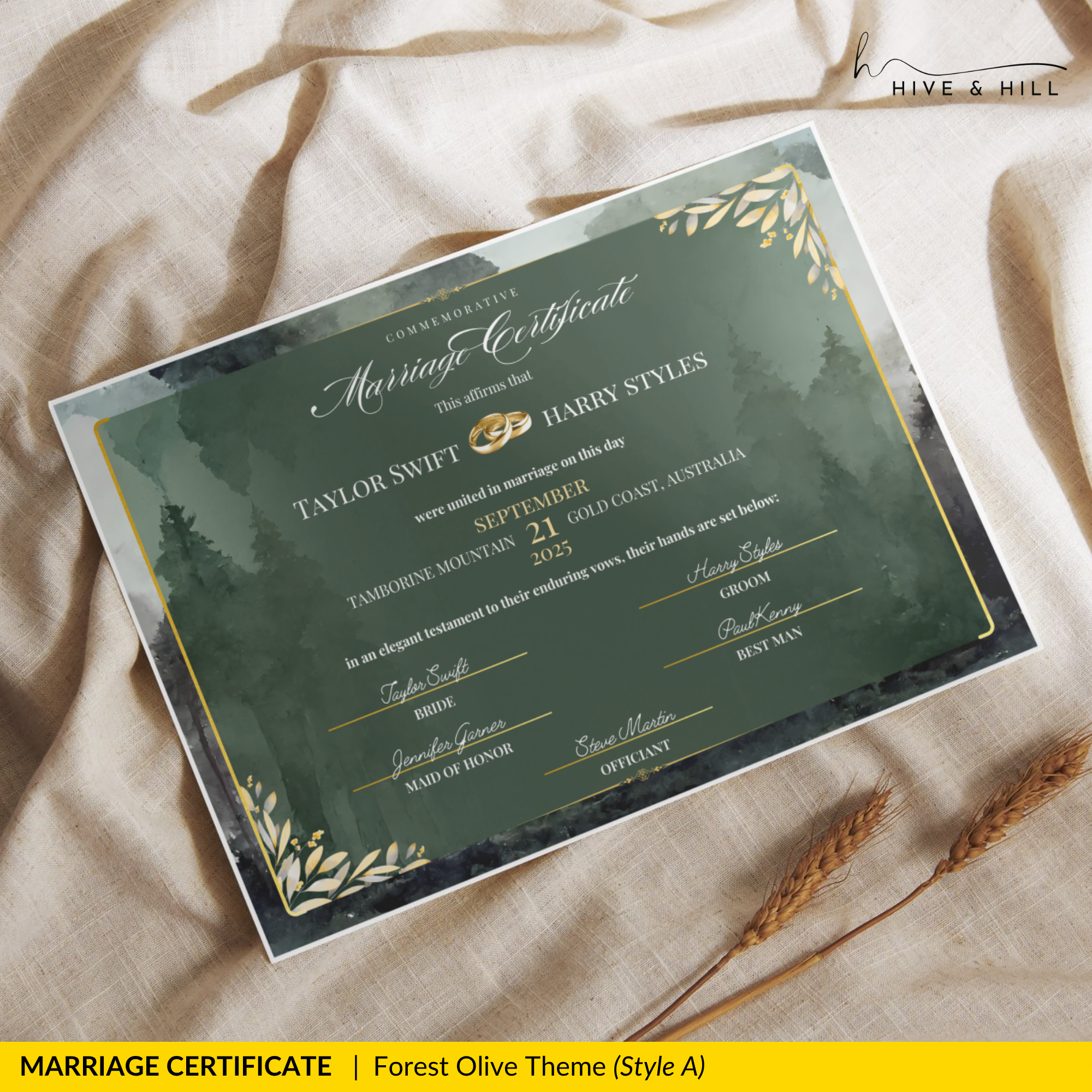 Enchanted Forest Wedding Certificate – Nature, Trees & Love Keepsake