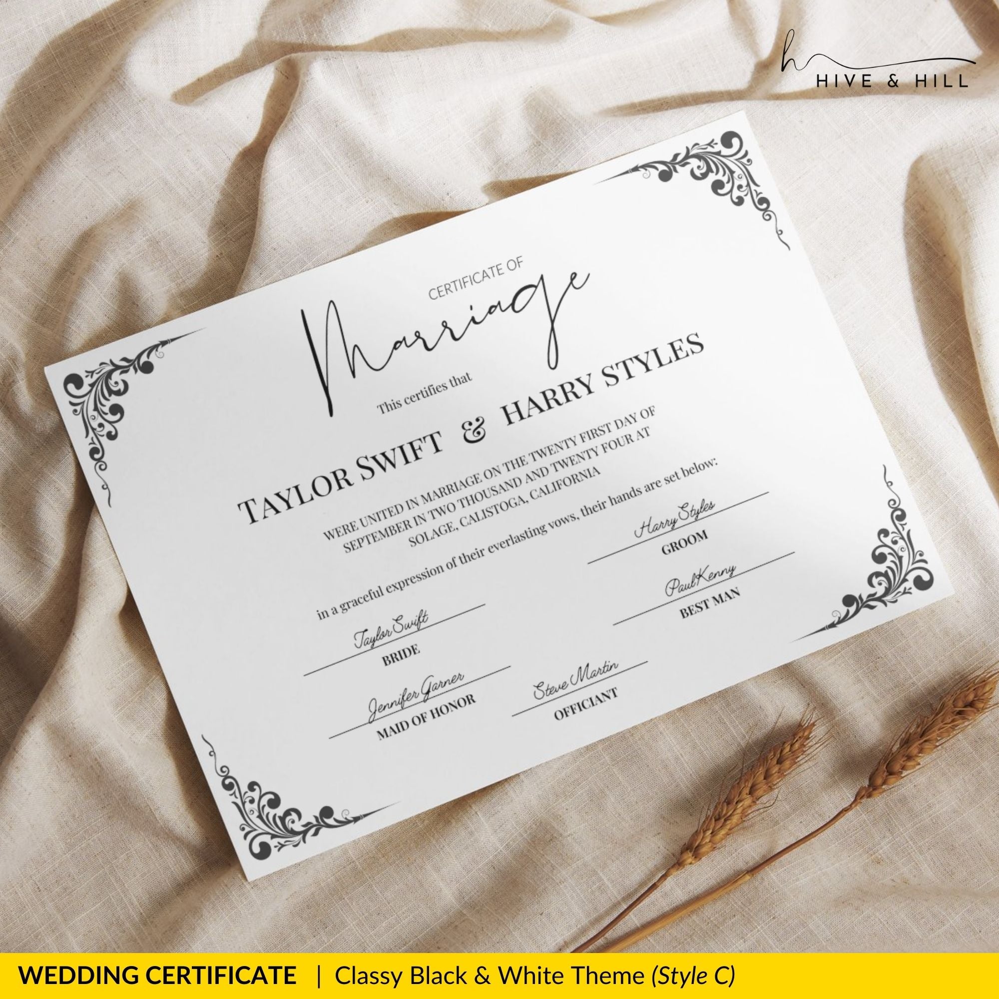 Elegant Black and White Landscape Marriage Certificate – Timeless Wedding Keepsake