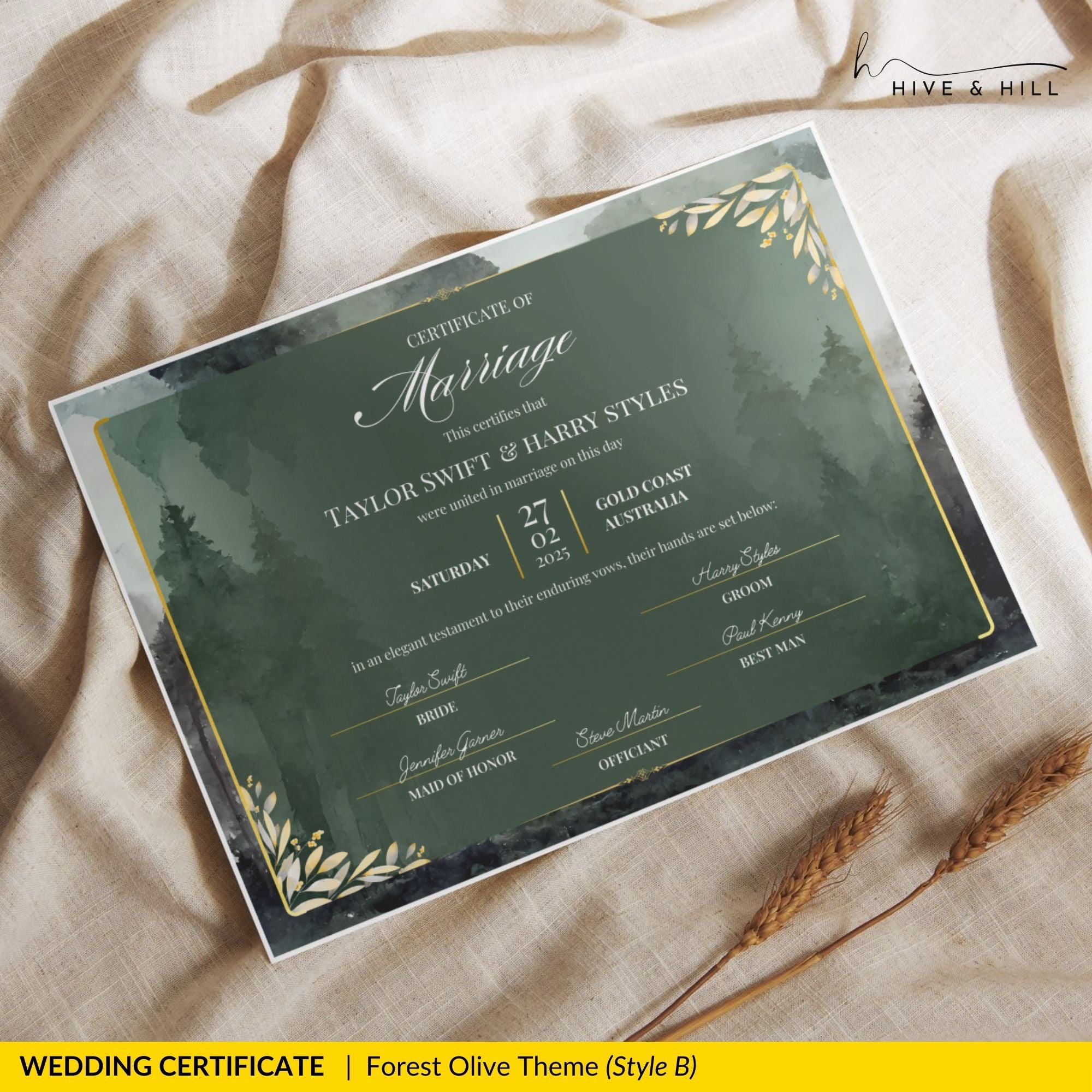 Woodland Harmony Landscape Wedding Certificate – Elegant Forest-Inspired Design