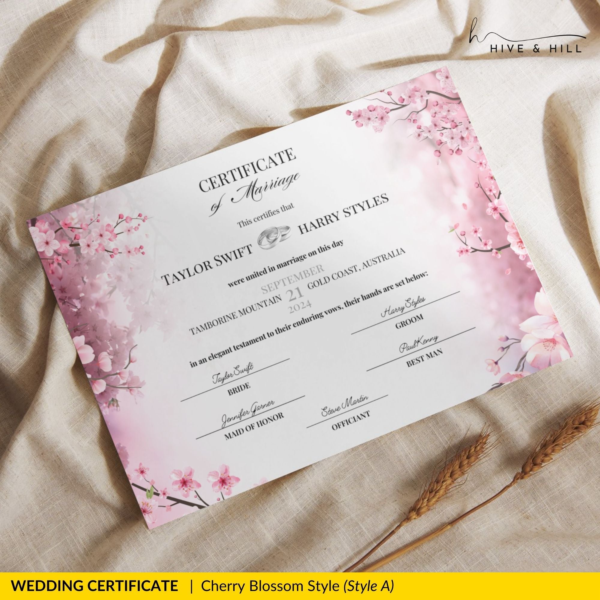 Elegant Cherry Blossom Landscape Commemorative Marriage Certificate – Timeless Keepsake of Your Special Day