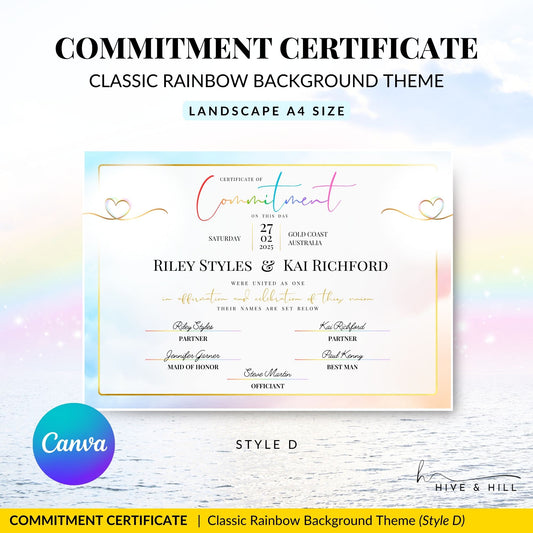 All Love Wins landscape commitment certificate with rainbow border, LGBTQIA+ inclusive. Hive and Hill.

