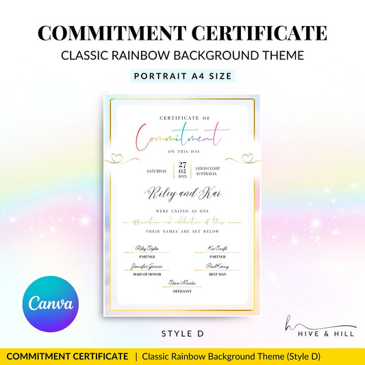 Customizable LGBTQ+ pronoun commitment certificate template in elegant portrait format with stylish design.