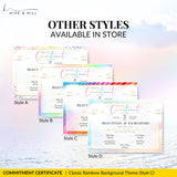 Four rainbow commitment certificates in landscape layout, showing Styles A, B, C, and D.