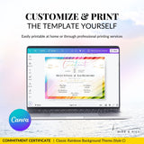 Landscape pronoun commitment certificate editable in Canva, shown on laptop screen.