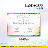 Beautiful Pronoun commitment certificate, landscape A4 size with rainbow border. Hive and Hill.