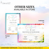 Inclusive pronoun commitment certificates shown in portrait and landscape A4 formats.