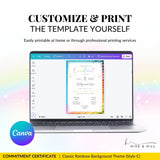 Classic commitment certificate template being personalized in Canva, demonstrating easy editing for non-binary and same-sex couples.