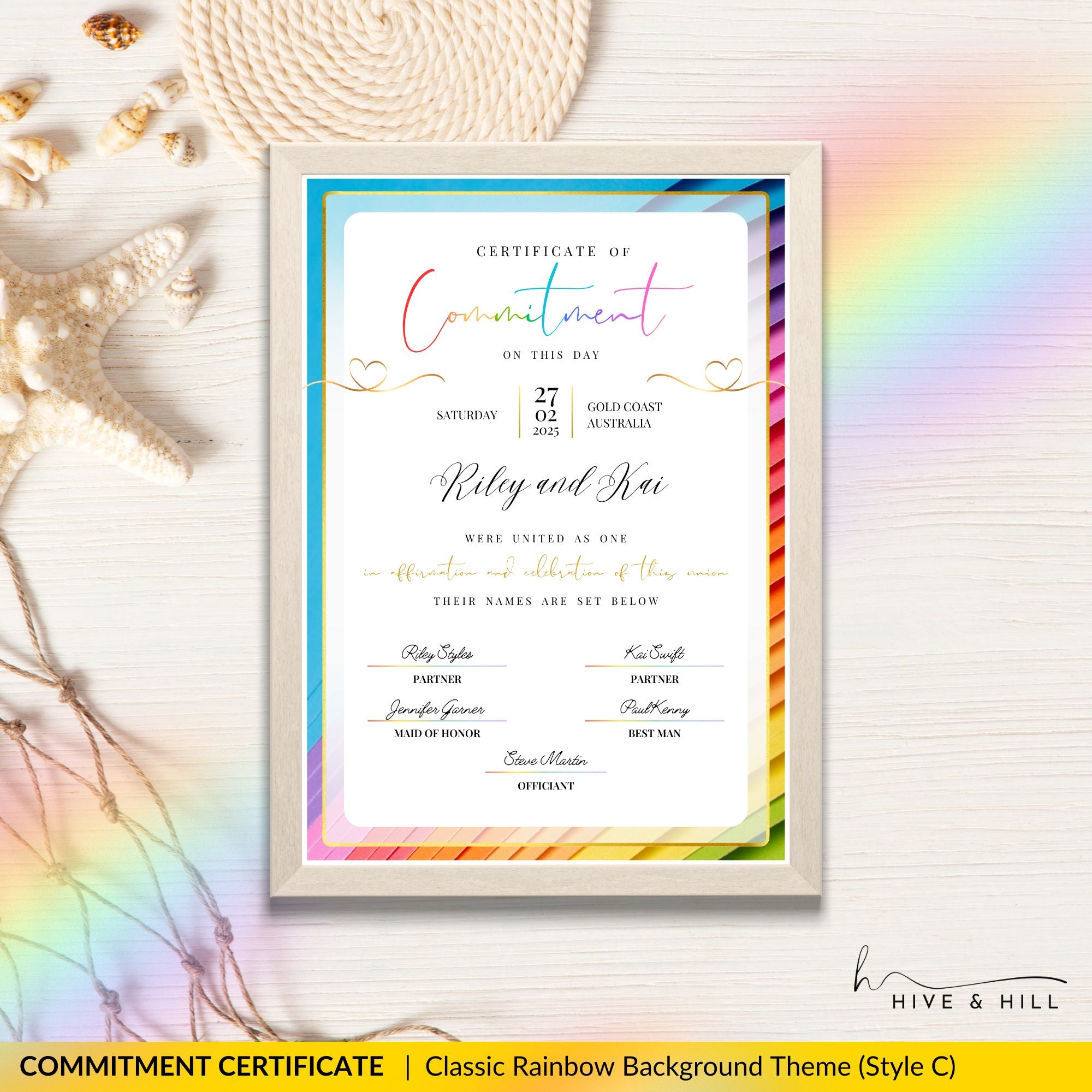 Classic partner commitment certificate template featuring subtle gold accents for a sophisticated touch.