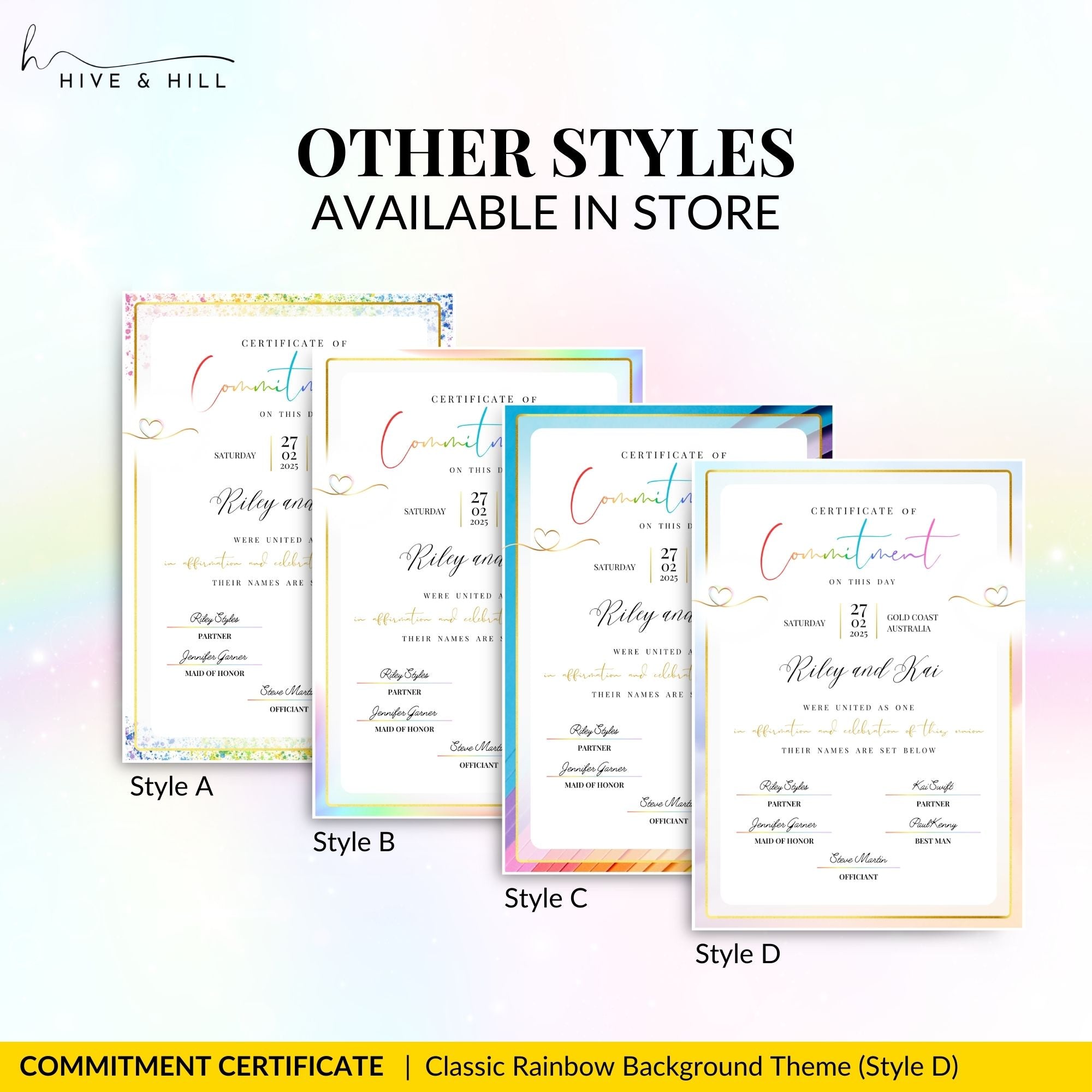 Simple and modern LGBTQ+ commitment certificate template with clean lines and minimalist style.