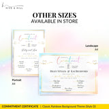 Close-up view of designated signature spaces for couple and witnesses on the LGBTQ+ pronoun commitment certificate.