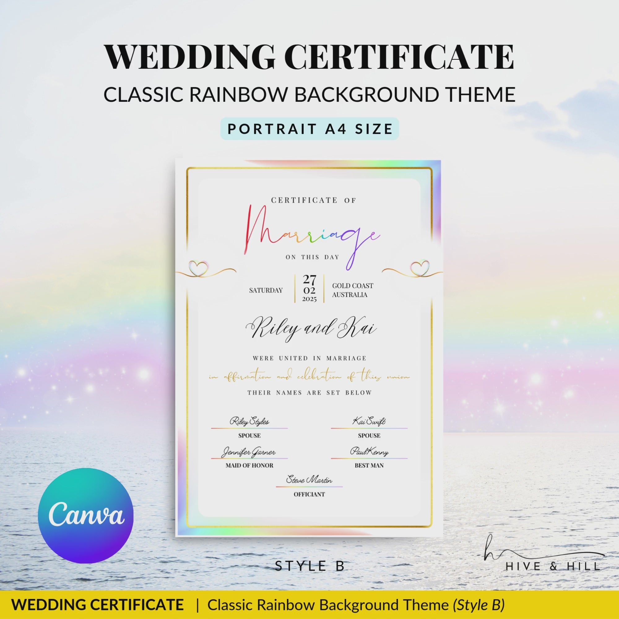 Rainbow Pride Wedding Certificate – LGBTQ+ Couple’s Keepsake