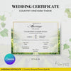 Countryside Bliss Landscape Wedding Certificate – Elegant Farm & Field Design