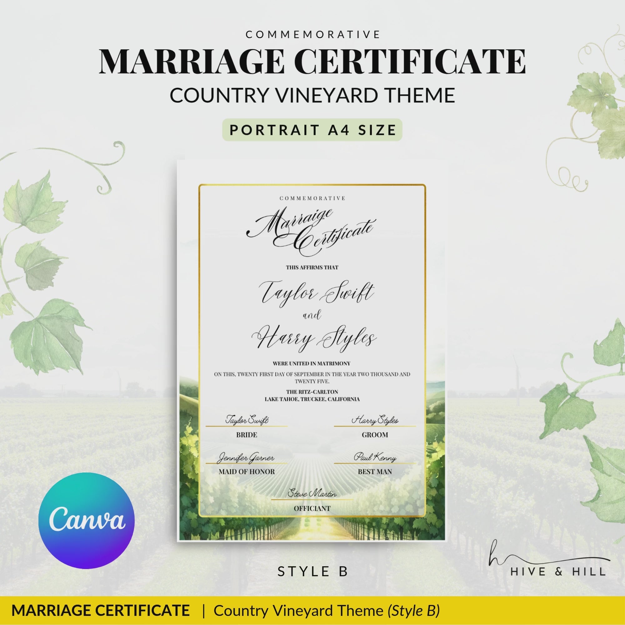 Countryside Bliss Portrait Wedding Certificate – Elegant Farm & Field Design