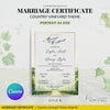 Countryside Bliss Portrait Wedding Certificate – Elegant Farm & Field Design