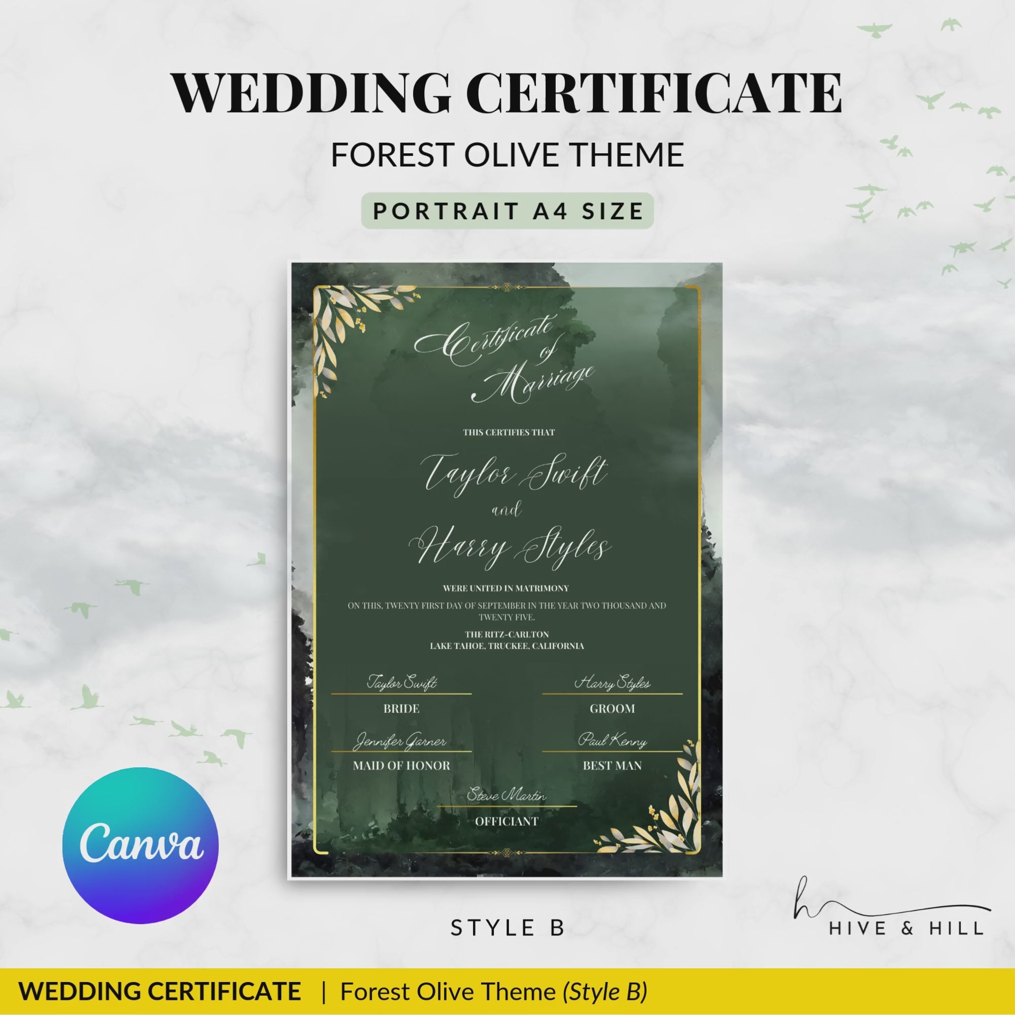 Woodland Harmony Portrait Wedding Certificate – Elegant Forest-Inspired Design