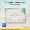 Coastal Serenity Beach Wedding Certificate – Sun, Surf & Sand Keepsake