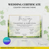 Golden Harvest Wedding Certificate – Vineyard & Rustic Country-Inspired Memento