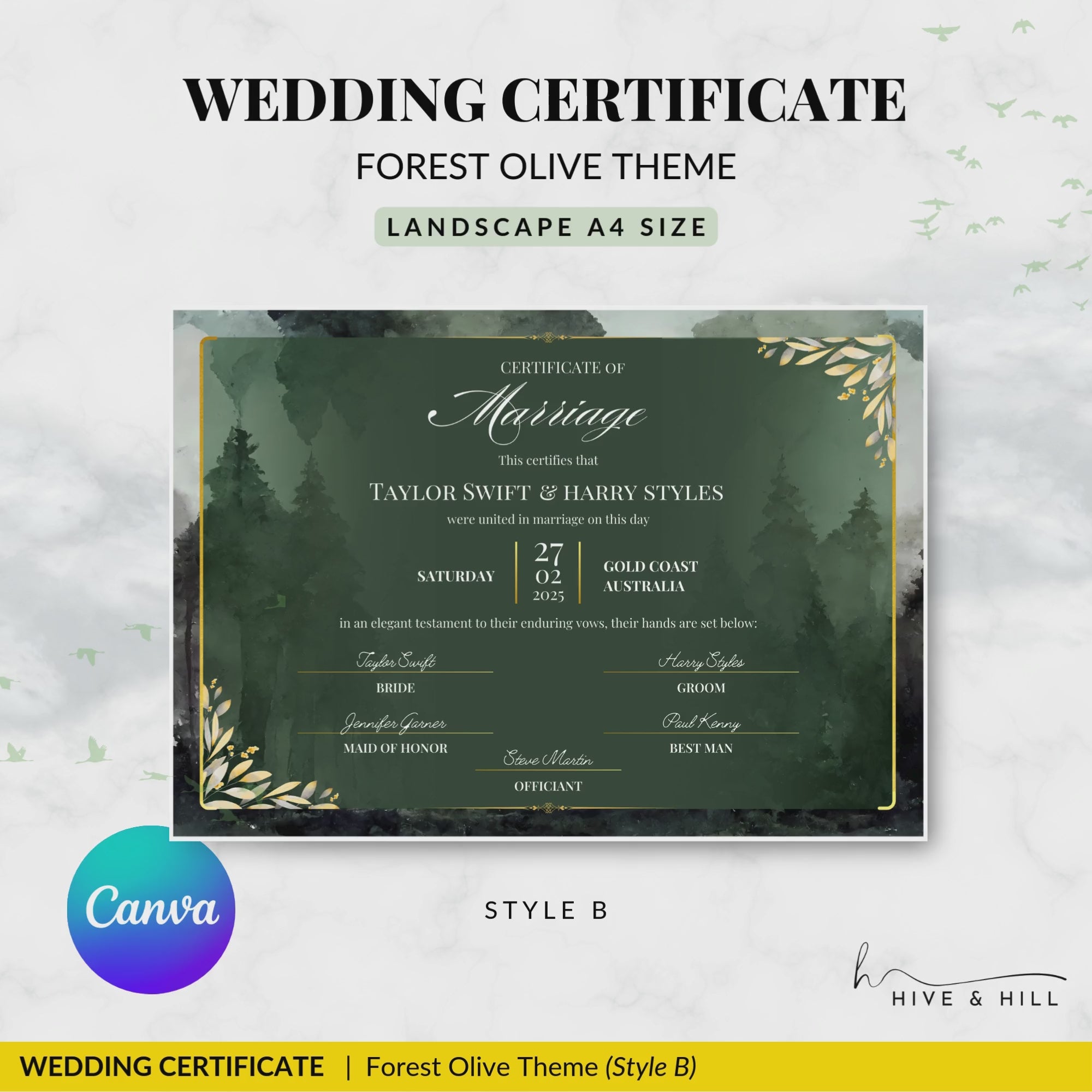 Woodland Harmony Landscape Wedding Certificate – Elegant Forest-Inspired Design