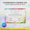 Video demonstration showing how to edit and personalize the Beautiful Pronoun Commitment Certificate in landscape style. The video highlights custom name, pronoun, and date fields, as well as the vibrant rainbow design, making it easy for couples or polycules to create a unique and inclusive keepsake.
