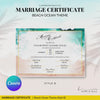 Ocean Breeze Landscape Wedding Certificate – Elegant Beach & Waves Design
